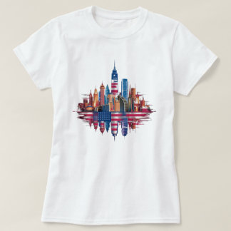Amerikaanse vlag gekleurd New York City T-shirt