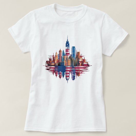 Amerikaanse vlag gekleurd New York City T-shirt (Design voorkant)