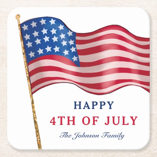Amerikaanse Vlag Gelukkig 4th van juli Kartonnen Onderzetters (Voorkant)