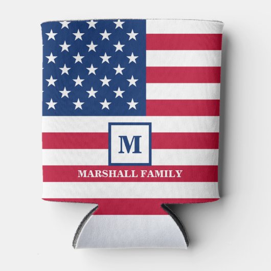 Amerikaanse vlag Gepersonaliseerd monogram 4 juli Blikjeskoeler (Voorkant)
