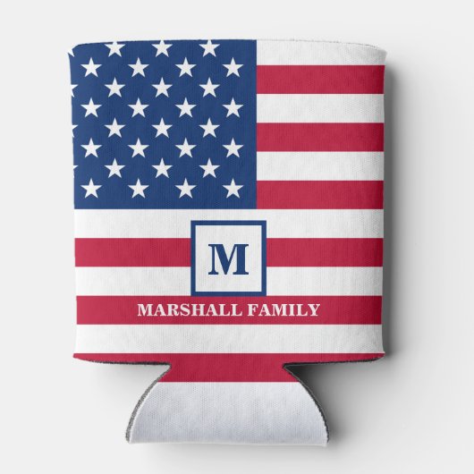Amerikaanse vlag Gepersonaliseerd monogram 4 juli Blikjeskoeler (Achterkant)