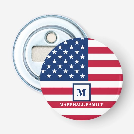 Amerikaanse vlag Gepersonaliseerd monogram 4 juli Button Flesopener (Voorkant)