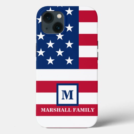 Amerikaanse vlag Gepersonaliseerd monogram 4 juli Case-Mate iPhone Case (Achterkant)
