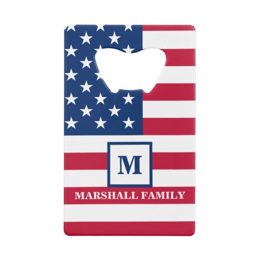 Amerikaanse vlag Gepersonaliseerd monogram 4 juli Creditkaart Flessenopener (Voorkant)