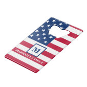 Amerikaanse vlag Gepersonaliseerd monogram 4 juli Creditkaart Flessenopener (Achterkant Gekanteld)