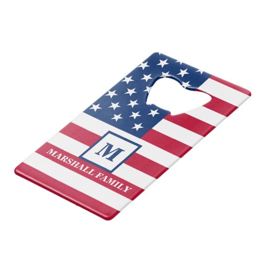 Amerikaanse vlag Gepersonaliseerd monogram 4 juli Creditkaart Flessenopener (Achterkant Gekanteld)