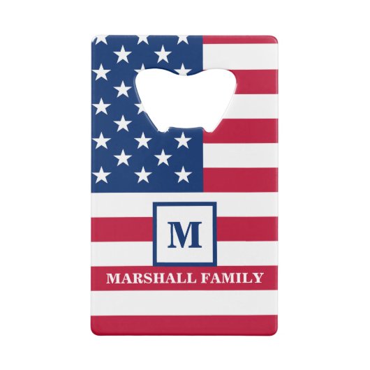 Amerikaanse vlag Gepersonaliseerd monogram 4 juli Creditkaart Flessenopener (Achterkant)