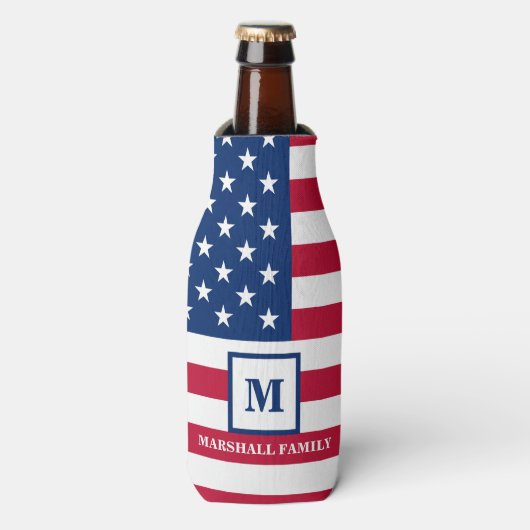 Amerikaanse vlag Gepersonaliseerd monogram 4 juli Flesjeskoeler (Fles Voorkant)