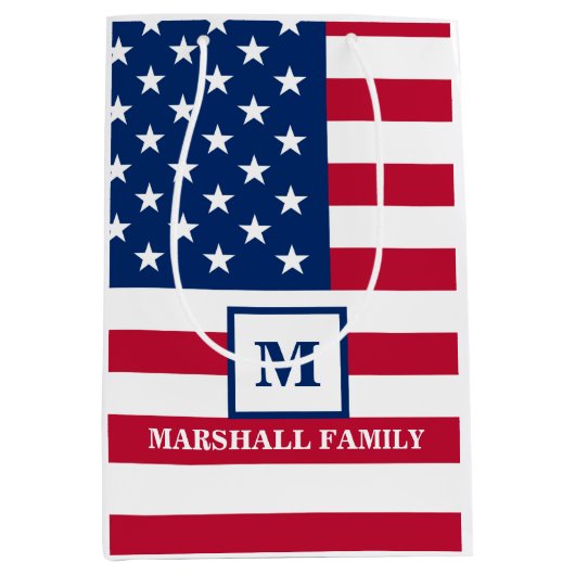 Amerikaanse vlag Gepersonaliseerd monogram 4 juli Medium Cadeauzakje (Voorkant)