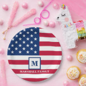 Amerikaanse vlag Gepersonaliseerd monogram 4 juli Papieren Bordje (Feest)