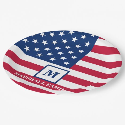 Amerikaanse vlag Gepersonaliseerd monogram 4 juli Papieren Bordje (Gekanteld)