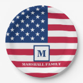 Amerikaanse vlag Gepersonaliseerd monogram 4 juli Papieren Bordje (Voorkant)