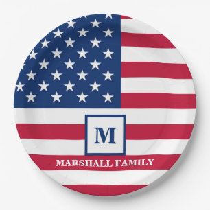 Amerikaanse vlag Gepersonaliseerd monogram 4 juli Papieren Bordje
