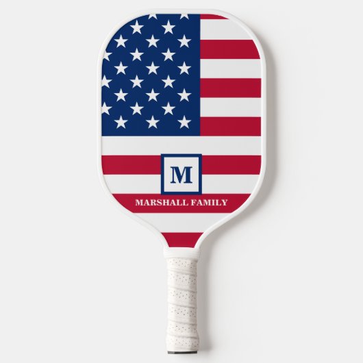 Amerikaanse vlag Gepersonaliseerd monogram 4 juli Pickleball Paddle (Voorkant)