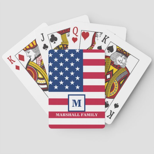 Amerikaanse vlag Gepersonaliseerd monogram 4 juli Pokerkaarten (Achterkant)