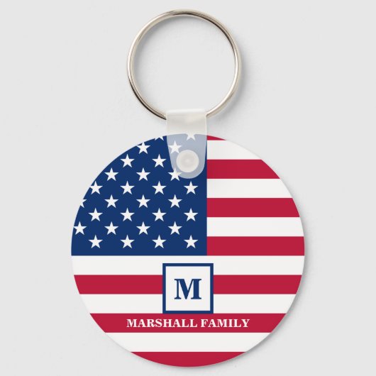 Amerikaanse vlag Gepersonaliseerd monogram 4 juli Sleutelhanger (Voorkant)