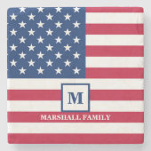 Amerikaanse vlag Gepersonaliseerd monogram 4 juli Stenen Onderzetter (Voorkant)