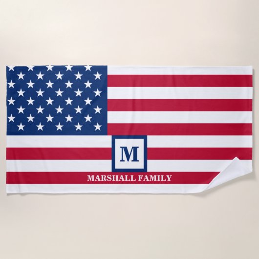 Amerikaanse vlag Gepersonaliseerd monogram 4 juli Strandlaken (Voorkant)
