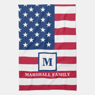 Amerikaanse vlag Gepersonaliseerd monogram 4 juli Theedoek