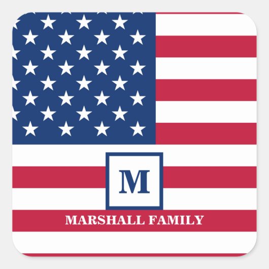 Amerikaanse vlag Gepersonaliseerd monogram 4 juli Vierkante Sticker (Voorkant)