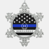 Amerikaanse vlag Gepersonaliseerd monogram van pol Tin Sneeuwvlok Ornament (Voorkant)