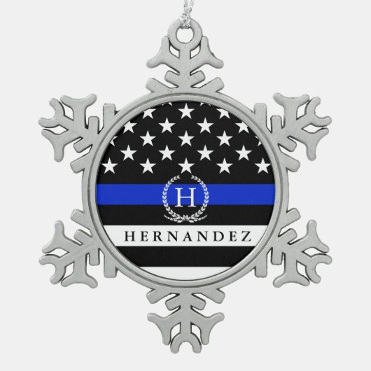 Amerikaanse vlag Gepersonaliseerd monogram van pol Tin Sneeuwvlok Ornament (Voorkant)