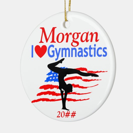 AMERIKAANSE VLAG GEPERSONALISEERDE GYMNAST ORNAMEN KERAMISCH ORNAMENT (Links)