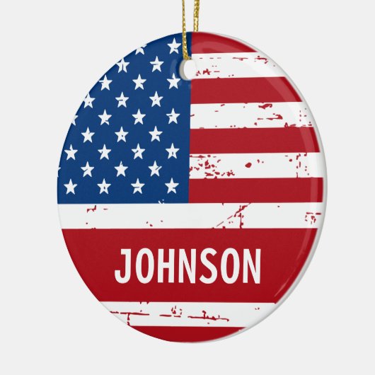 Amerikaanse vlag gepersonaliseerde rood blauw patr keramisch ornament (Links)