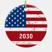 Amerikaanse vlag gepersonaliseerde rood blauw patr keramisch ornament (Achterkant)