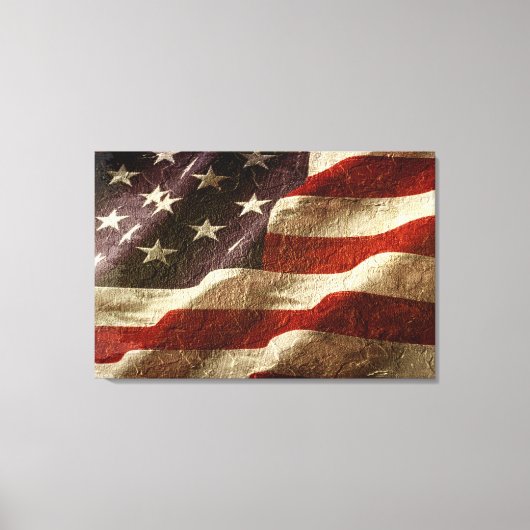 Amerikaanse vlag gesneden in steen canvas afdruk (Voorkant)