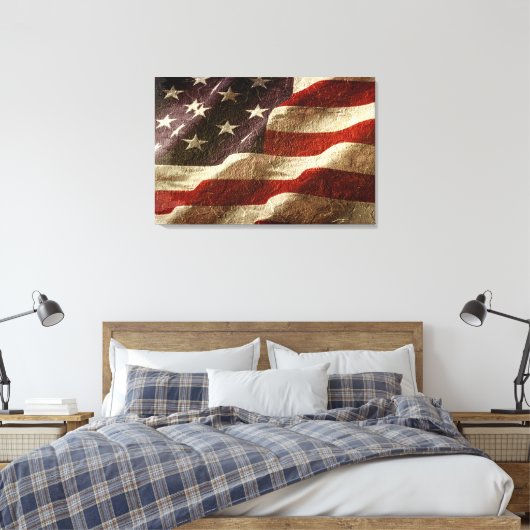 Amerikaanse vlag gesneden in steen canvas afdruk (Insitu (Slaapkamer))