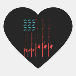 Amerikaanse vlag Gevist met zalmvis Hart Sticker