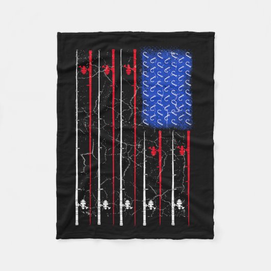 Amerikaanse vlag Gevist Rod Top Fleece Deken (Voorkant)