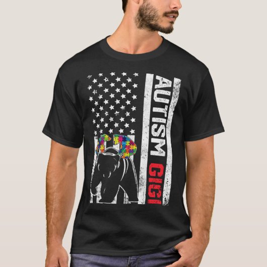 Amerikaanse vlag Gigi Beer Autism Awareness Suppor T-shirt (Voorkant)