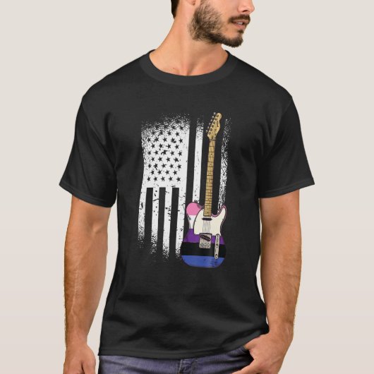 Amerikaanse vlag gitaar Gender-Fluid Pride LGBTQ A T-shirt (Voorkant)