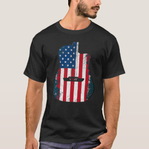 Amerikaanse Vlag Gitaar Muzikant Vintage VS T-shirt