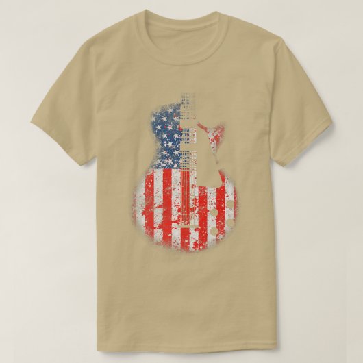  Amerikaanse vlag gitaar T-shirt (Design voorkant)
