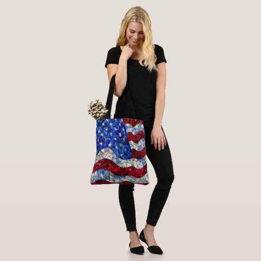 Amerikaanse vlag Glas in lood Canvas tas (Op model)