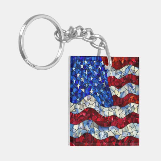 Amerikaanse vlag Glas in lood Sleutelhanger (Voorkant Links)