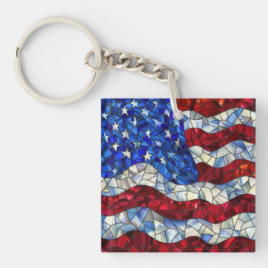 Amerikaanse vlag Glas in lood Sleutelhanger (Voorkant)