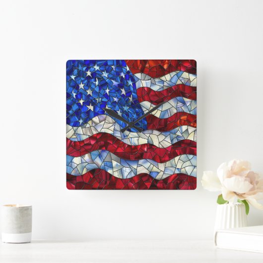 Amerikaanse vlag Glas in lood wandklok (Huis)