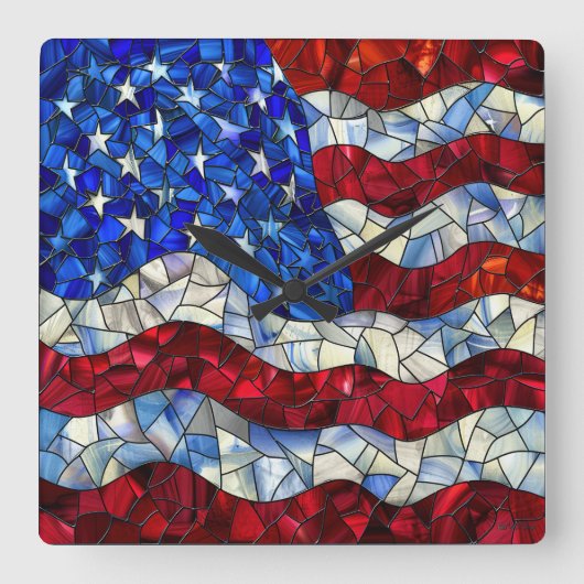 Amerikaanse vlag Glas in lood wandklok (Voorkant)