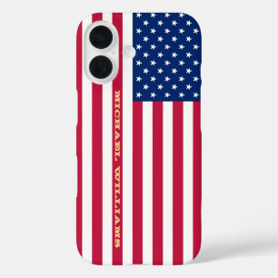Amerikaanse vlag Gold Monogram patriottisch Stijlv iPhone 16 Hoesje