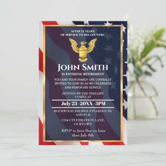 Amerikaanse vlag/Golden Eagle Military Retirement  Kaart (Staand voorkant)