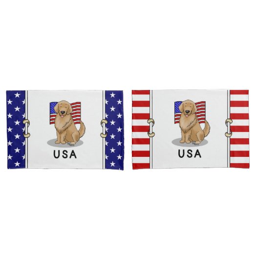 Amerikaanse vlag Golden Retriever Dog Kussensloop (Voorkant-Set)