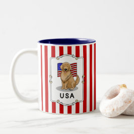 Amerikaanse vlag Golden Retriever Dog Patriotic Tweekleurige Koffiemok