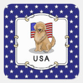 Amerikaanse vlag Golden Retriever Dog Patriotic Vierkante Sticker (Voorkant)