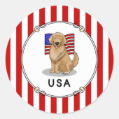 Amerikaanse vlag Golden Retriever Dog Ronde Sticker (Voorkant)