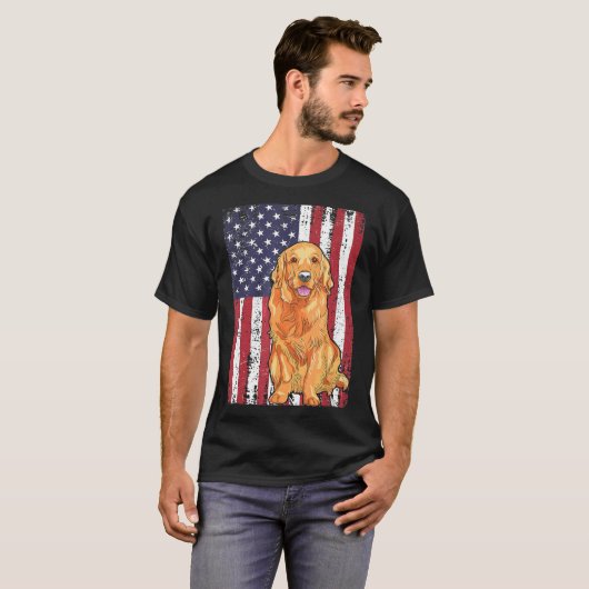 Amerikaanse vlag Golden Retriever Patriotic Dog T-shirt (Voorkant volledig)