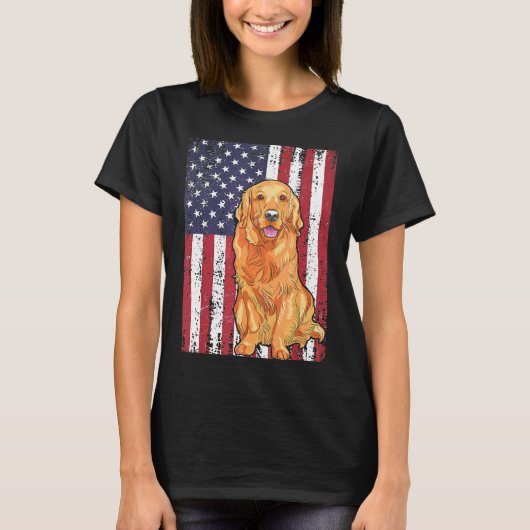 Amerikaanse vlag Golden Retriever Patriottische Vl T-shirt (Voorkant)